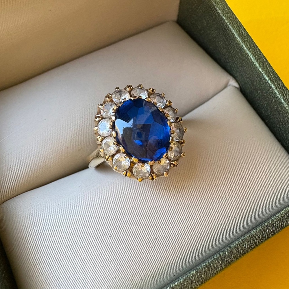 Elegant 10k yellow gold blue & white sapphire Women's Ring